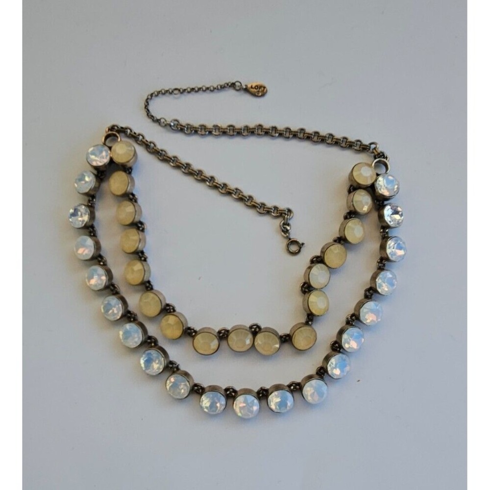 Loft Antique Gold Tone Two Strand Chunky Cream & Iridescent Career Necklace